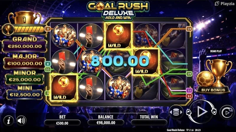 Goal Rush Deluxe - trò chơi cơ bản, xuất hiện một dòng chiến thắng