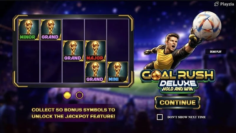 Goal Rush Deluxe - menu chính với cuộn và khán đài sân vận động